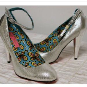 Betsey Johnson Silver Metallic Ankle-Strap High Heels
